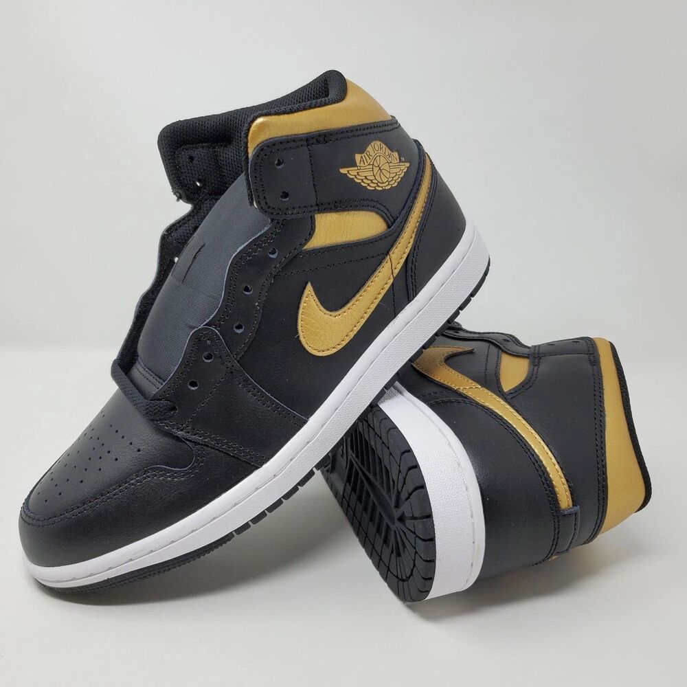 Air Jordan 1 Mid Black Metallic Gold Men's Athletic Shoes Sneakers NEW SZ 8